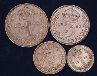 British Coins - 1897 Victoria Oh Maundy Set 1d 2d 3d 4d Edge [17911]