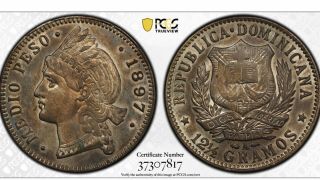 Dominican Republic 1897a 1/2 Peso Pcgs Cleaned — Au Detail