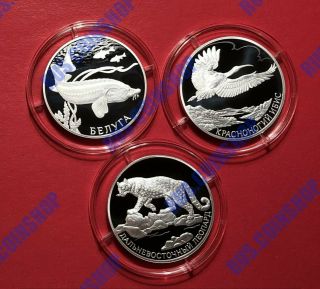 2 Roubles 2019 Russia Red Book Leopard Ibis Beluga Silver Proof Set