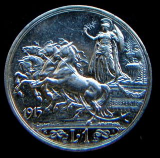 1915 Italy Kingdom Silver Coin 1 £ Quadriga Briosa Unc Aproof
