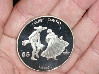 Mexico $5 Jarabe - Encuentro De Dos Mundos Iii Serie 1997 Silver Proof