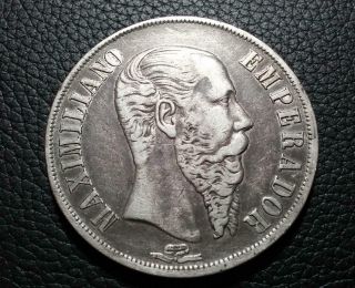 Mexico - 1866 Mo Silver Peso - Empire Of Maximillian - Nicely Toned - Vf - Xf
