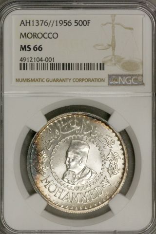 Morocco Ah 1376// 1956 500 Francs Ngc Ms 66