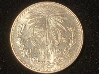 T2: Scarce Mexico 1913/2 Silver Bu 50 Centavos