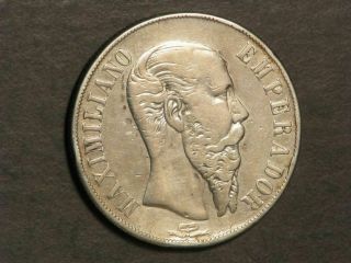 Mexico 1866mo 1 Peso Maximilian Silver Crown Vf - Xf