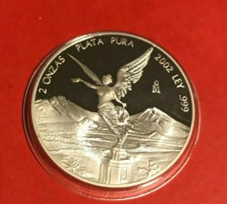 2002 Mo Mexico Silver Proof Libertad 2 Oz Onza - Two Ounce Silver Proof