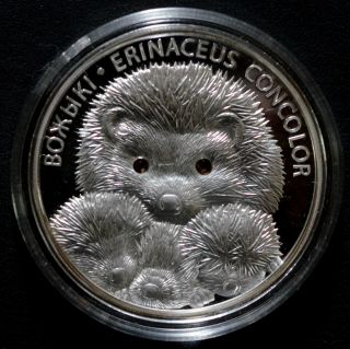 Belarus 2011 20 Rubles Hedgehog With Family 1oz Silver Proof Coin W/ Certificate