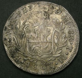 South Peru 8 Reales 1837 Limae Tm - Silver - F/vf - 3072