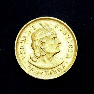 1929 Peru Gold 1/5 Libra Unc Coin