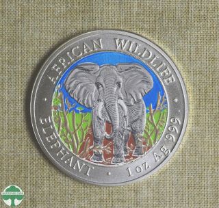2004 Somalia Republic 1000 Shillings - Elephant - Colorized - 1 Oz 999 Silver