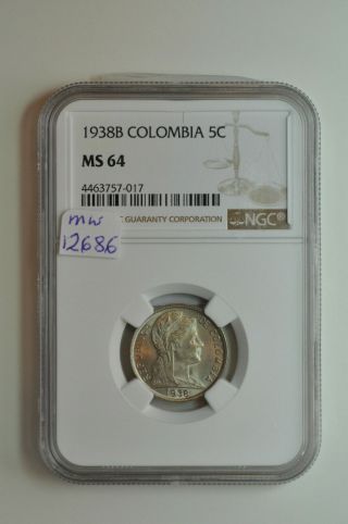Mw12686 Colombia; 5 Centavos 1938 B - Bogota Km 199 Ngc Ms64