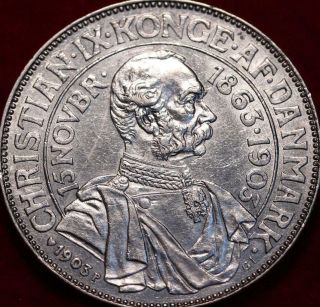 Uncirculated 1903 Denmark 2 Kroner Silver Foreign Coin