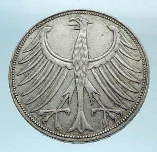 1961 F Germany Large 5 Mark Silver Vintage Eagle German Coin I77672