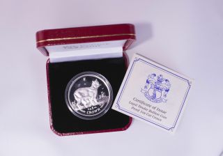 2012 Isle Of Man Manx Cat & Kitten Silver Proof 1 Crown.  999 Fine Box And Ag