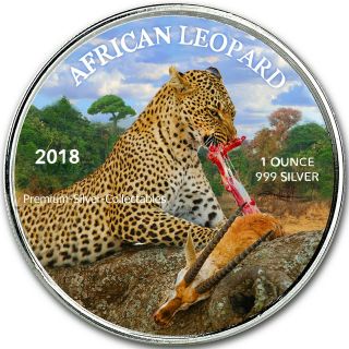 2018 Republic Of Ghana 5 Cedi Leopard - 1 Ounce Pure Silver Colorized Coin