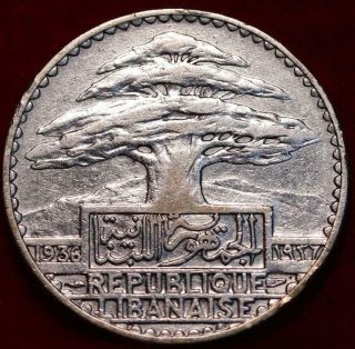 1936 Lebanon 50 Piastres Silver Foreign Coin