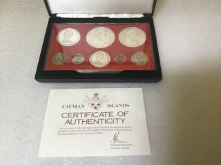Cayman Islands 1979 Proof Set 8 Coins Box & - 3 Silver Coins - Low Mtg