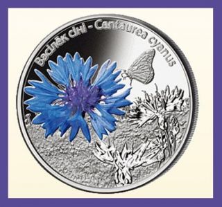 The Cornflower Belarusian Flowers Silver Proof Coin A Low Mintage Of 4,  000