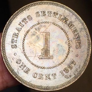Malaysia Straits Settlements 1 Cent 1897 Victoria Details - Scarce 2