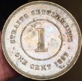 Malaysia Straits Settlements 1 Cent 1897 Victoria Details - Scarce 3
