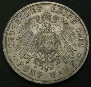 Prussia (german State) 5 Mark 1901a - Silver - Kingdom Of Prussia - Aunc - 3844