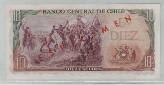 CHILE SPECIMEN BANKNOTE 10 ESCUDOS (1962 - 75) P - 142s SERIE A21 AUNC, 2