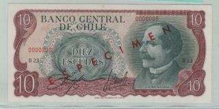 Chile Specimen Banknote 10 Escudos (1962 - 75) Serie B23 P - 142as Aunc,