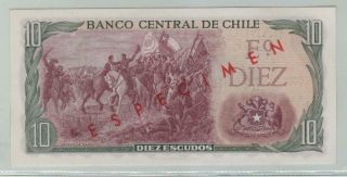 CHILE SPECIMEN BANKNOTE 10 ESCUDOS (1962 - 75) SERIE B23 P - 142As AUNC, 2