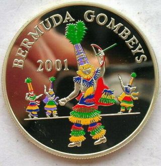 Bermuda 2001 Gombey Dancers 5 Dollars Silver Coin,  Proof
