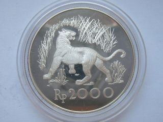 Indonesia 1974 2000 Rupiah Silver Proof Tiger Wwf Conservation Coin