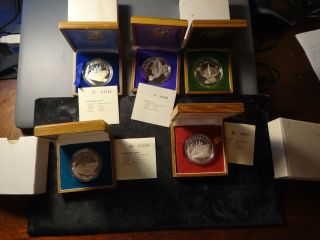 1975 1976 1977 1978 1979 Singapore Proof $10.  00 Silver Coins Boxes