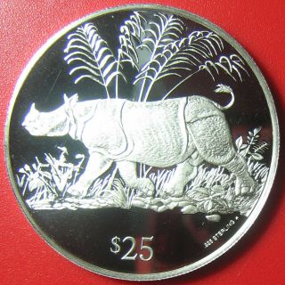 1993 British Virgin Islands $25 Silver Proof Javan Rhinoceros Rhino Wildlife Bvi
