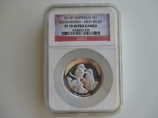 2013 P Australia S$1 Silver Kookaburra High Relief Coin Ngc Pf70 Ultra Cameo