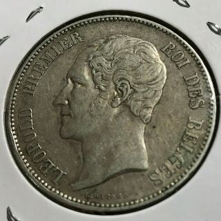 1854 Belgium Silver 5 Francs Crown Scarce Issue