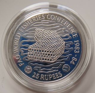 Seychelles 25 Rupees 1983 1984 Silver Fao World Fisheries Conference With Case