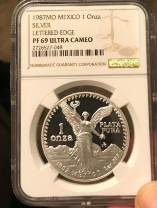 1987 Libertad Proof Silver Mexico Onza Ngc Pf69 Pr - 69 Lettered Edge