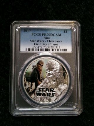 2017 Pcgs Pr70 Dcam Niue Star Wars Chewbacca First Day Of Issue