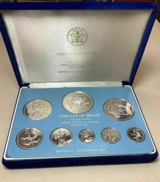 Belize 1977 Franklin Silver 8 Coin Proof Set W/ Box &