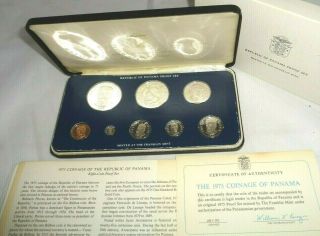 1975 Coinage Of The Republic Of Panama 8 Coin Proof Set Bu W/ Franklin Case
