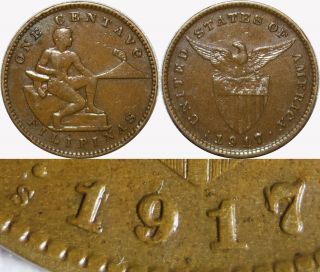 1917/18 - S Us/philippines Centavo Vf/xf Details Allen 2.  15c Great Variety