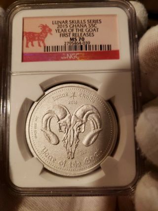 Coin Rare S5c 2015 Ghana Year Of The Goat First Releases Lunar Skulls Series Top