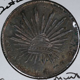 Toned 1889 Mexico 8 Reales Silver Coin - Guanajuato - Uncirculated Details