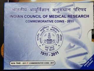 India Republic 2011 100 & 5 Rupees Indian Council Of Medical Research Proof Set.