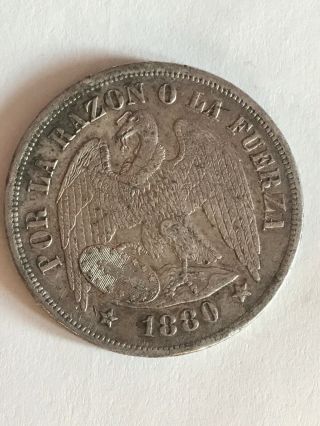 Republica De Chile - 1880 Santiago Chile Un Peso.  - Silver Coin
