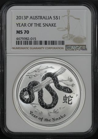 2013p Australia Lunar Series Ii Silver $1 Year Of The Snake Ngc Ms - 70