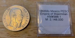 1866 Mo Mexico Peso Maximilian Km 388.  1