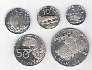 British Virgin Islands 5 Dif Proof Coins Set 0.  05 - 1$ 1985 Year Fish
