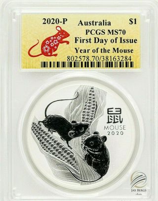 2020 - P $1 Australia Year Of The Mouse 1 Oz Silver Coin Pcgs Ms70 First Day Issue