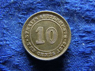 Malaysia Straits Settlements 10 Cents 1872 H,  Km11 Scratched