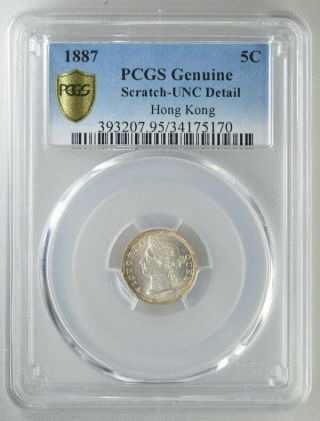 Victoria Hong Kong 5 Cents 1887 Pcgs - Unc Detail Silver